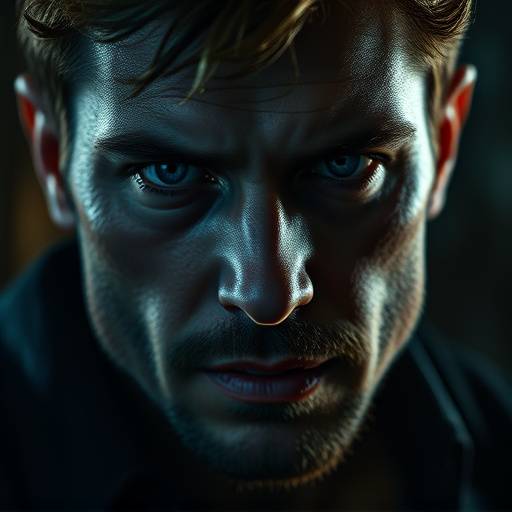 Close-up headshot van een acteur met intense blik