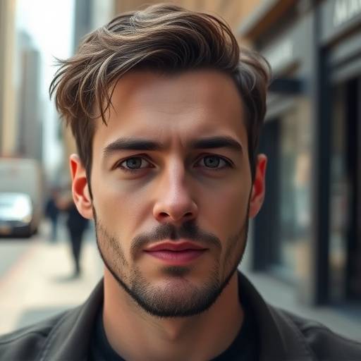 Een acteur tijdens een persoonlijke fotoshoot in een stedelijke omgeving