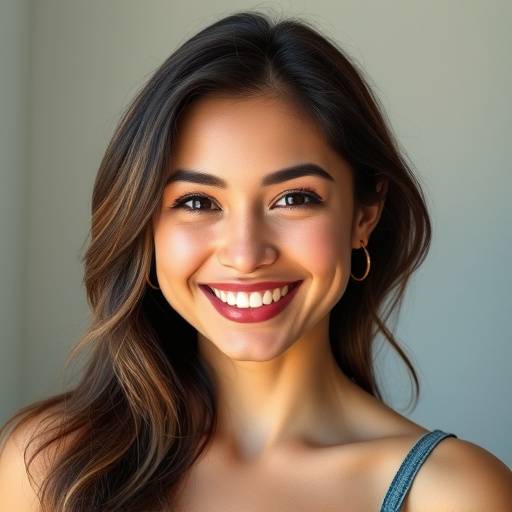 Portret van een actrice lachend in natuurlijk licht