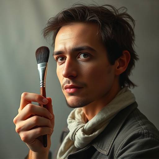 Portret van een artiest met een penseel in de hand