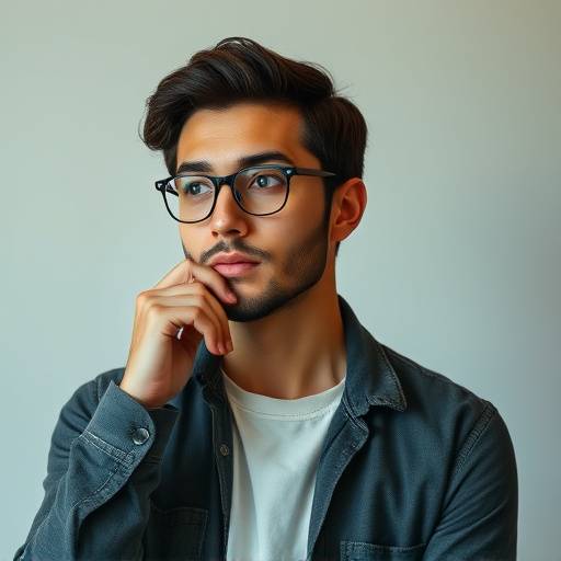 Portret van een creatieve professional, denkend na over nieuwe ideeën, gekleed in een casual outfit
