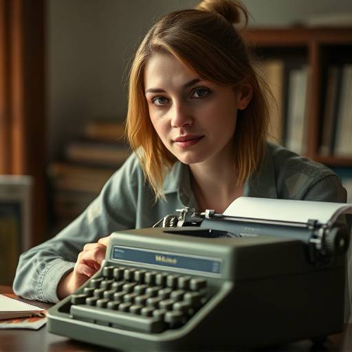 Portret van een schrijver achter een typemachine